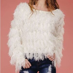JELLA C. WHITE SHAG SWEATER